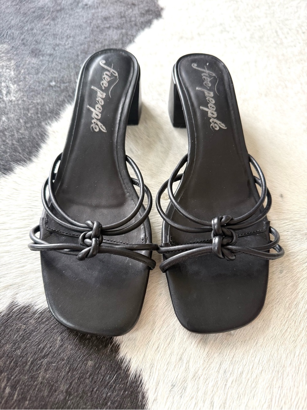 Free People Black Knotted Strap Block Heel Mules
